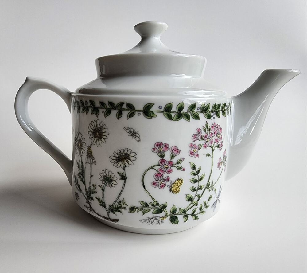 Vintage Albert Kessler & Co Japan Floral Botanical Tea Pot with Lid 4.5" Tall